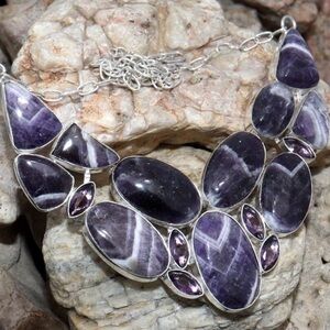 Sale* Stunning Amethyst Chevron multi-gem statement necklace